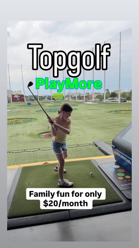Instagram post by @dfw.kids for Topgolf. Caption reads: #ad// The Topgolf PlayMore membership is such a....