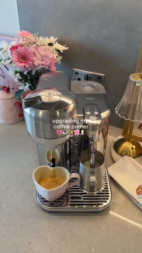 Instagram post by @fitnesswithsaz for Nespresso. Caption reads: [...] up my coffee corner 🎀☕️ my dream....