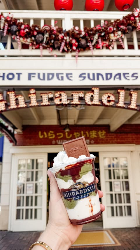 Instagram post by @morningswithnikki for Ghirardelli. Caption reads: [...] 🍨

The Dubai Style Chocolate Sundae....