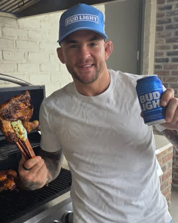 Instagram post by @dustinpoirier for Bud Light. Caption reads: Grill Like a Pro this summer! All you need is some....