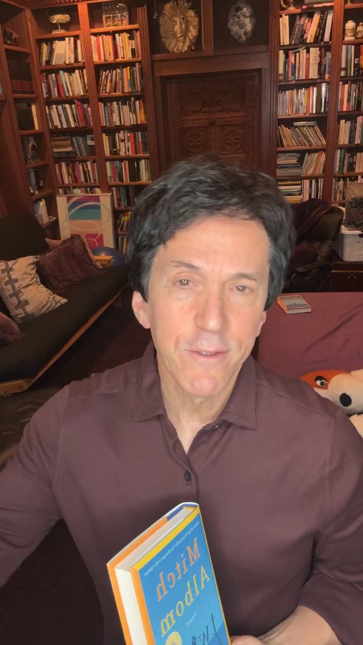 Instagram post by @mitchalbom for HarperCollins. Caption reads: Thanks to everyone who joined me live today to....