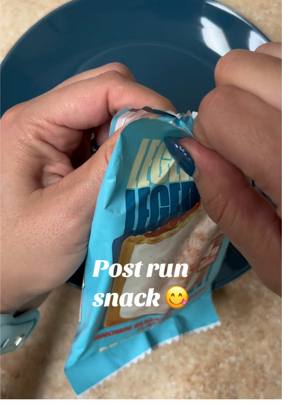 TikTok post by @glendalabrada for Legendary Foods. Caption reads: My nails matching the packaging is just 🤌🏼....