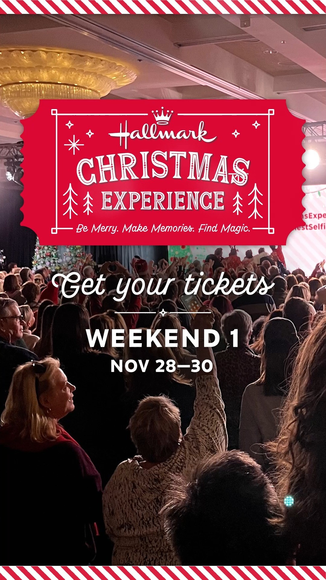 Instagram post by @hallmarkchristmaskc for Hallmark. Caption reads: Weekend 1 of the Hallmark Christmas Experience has....