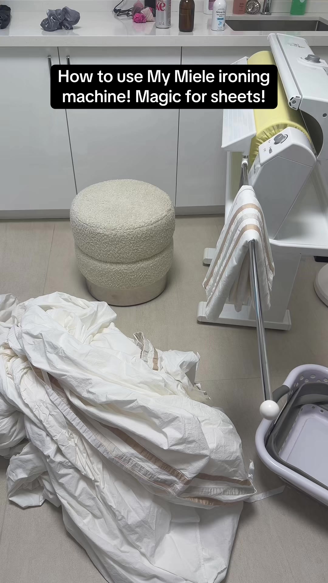 TikTok post by @jillzarinofficial for Miele. Caption reads: I have a Miele ironing machine and wanted to show....