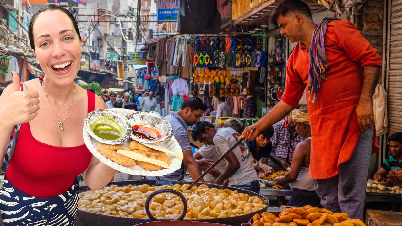 YouTube post by @searatravels for Shop Melissa. Caption reads: I Survived Trying Indian Street Food In Old Delhi,....