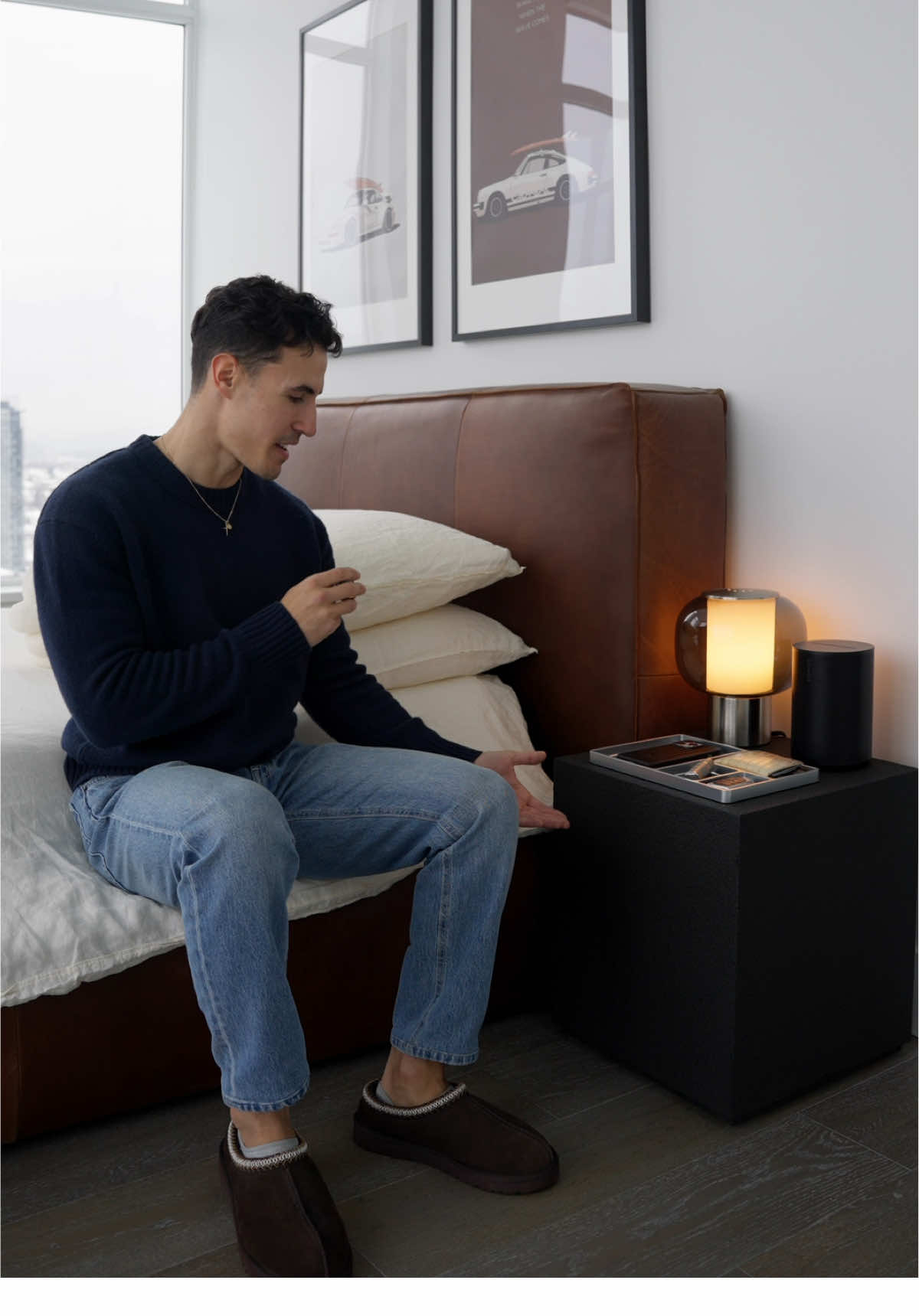 TikTok post by @brandonbalfourr for Zara Home. Caption reads: The black Nightstand just hits different 😮‍💨....