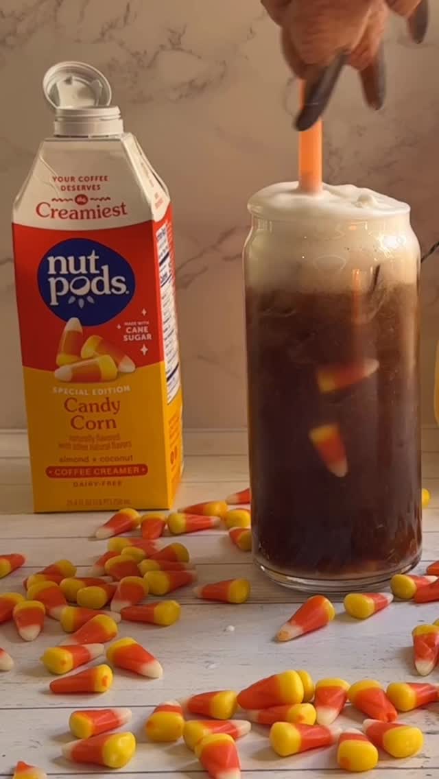 Instagram post by @whosagoodlizard for nutpods. Caption reads: Candy Corn Cold Foam Dr Pepper Dirty Soda — made....