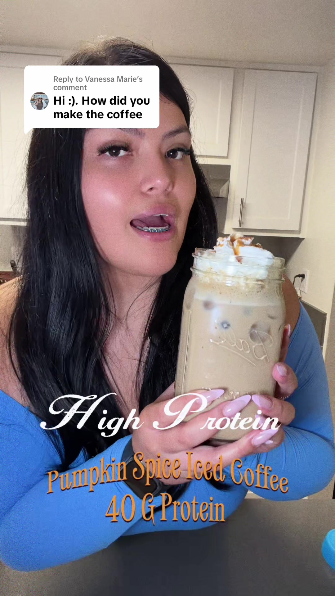TikTok post by @jassymade.it for Jordan’s Skinny Mixes. Caption reads: Replying to @Vanessa Marie 40G Protien Pumpkin....