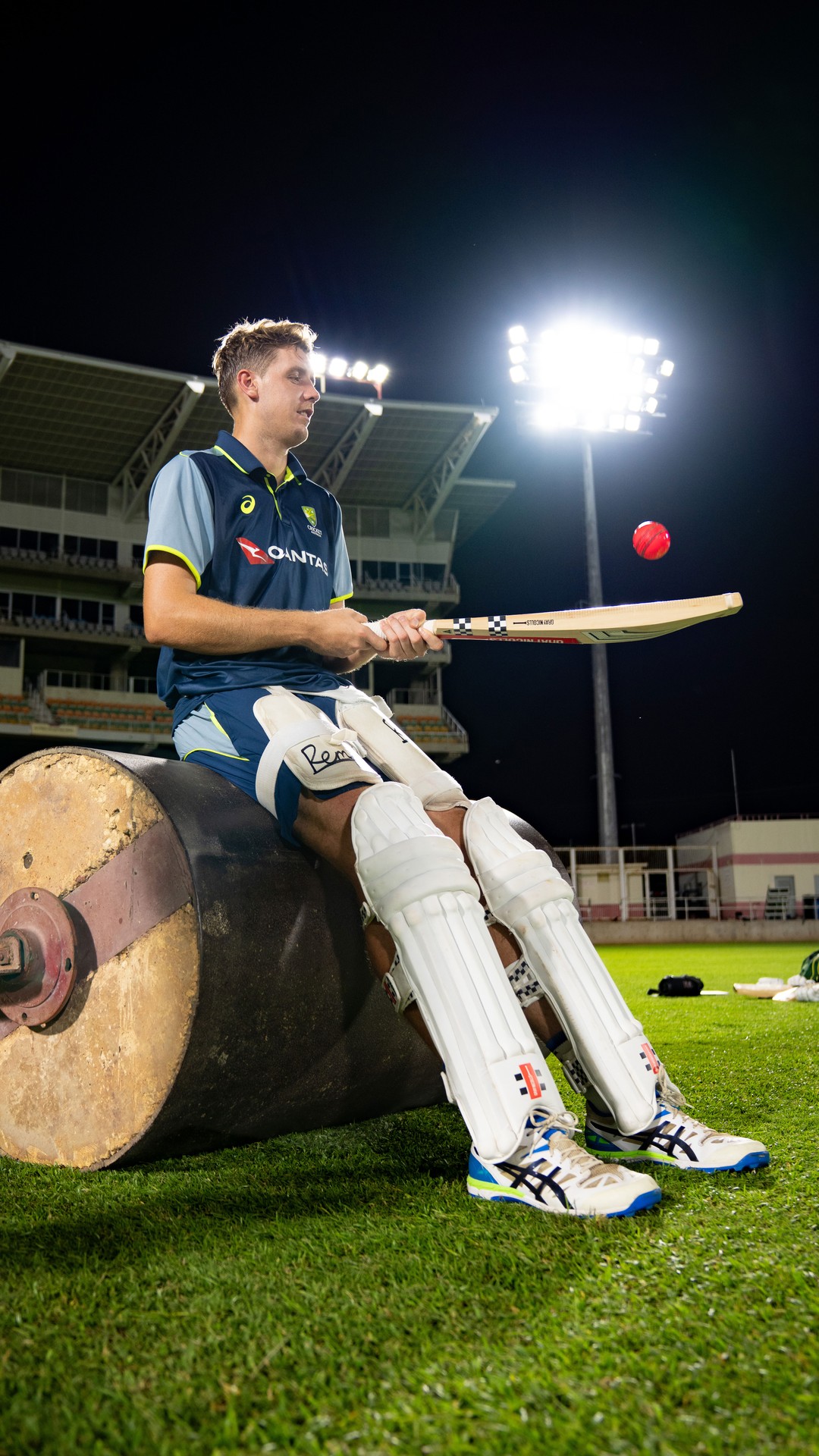 Instagram post by @cricketcomau for Qantas. Caption reads: Lights, camera, action! The Aussies are set to go....