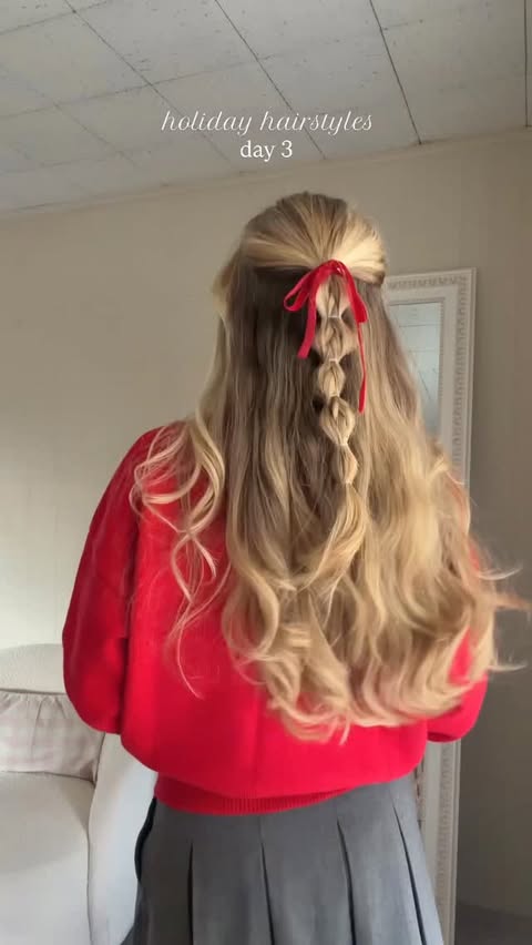 Instagram post by @solarpowered_blonde for Beginning Boutique. Caption reads: holiday hairstyles day 3 ❤️

#holidayhair....