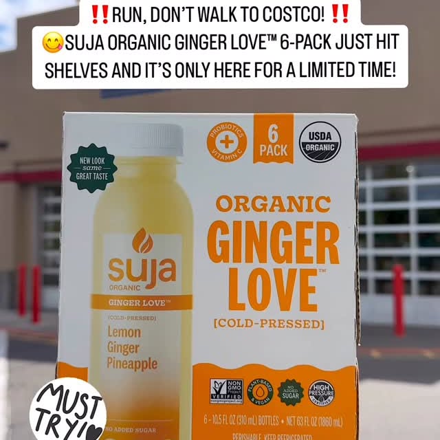 Instagram post by @costcodeals for Suja Organic. Caption reads: 🛒Run, don’t walk to Costco! 
🍋 @SujaOrganic....