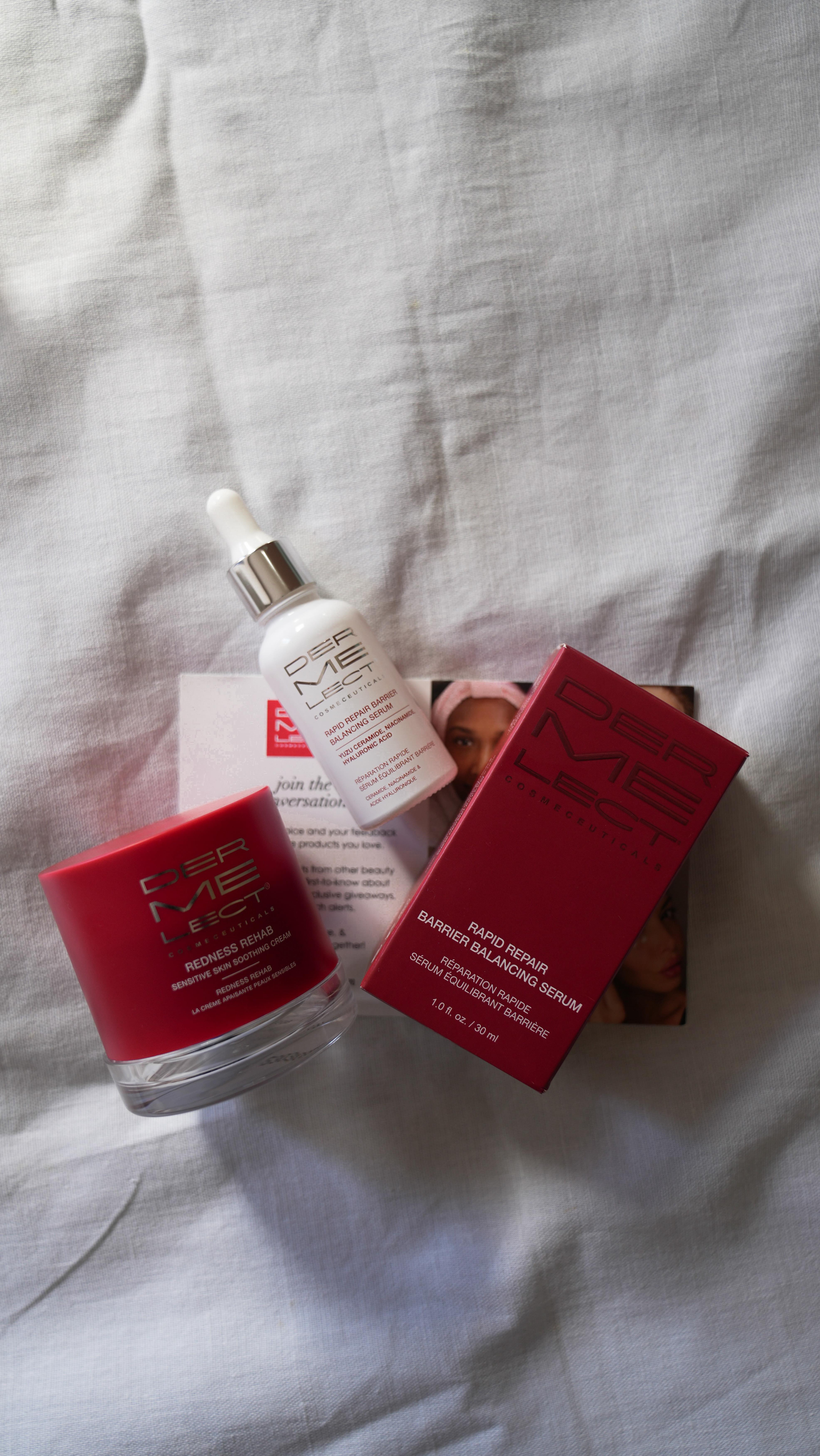 Instagram post by @mariam.khaduri for Dermelect. Caption reads: Calm, restore, glow ✨
Rapid Repair + Redness Rehab....