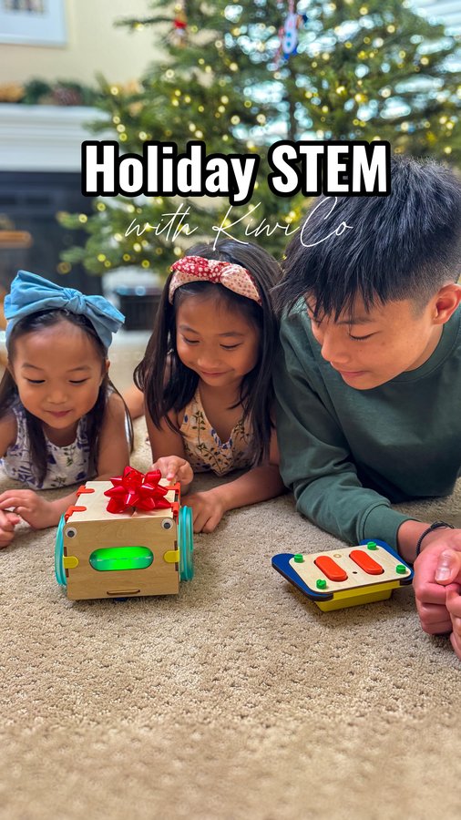 Instagram post by @thememoirsofamommy for KiwiCo. Caption reads: #ad Santa’s workshop… but make it STEM! 🎅🤖
 
The....