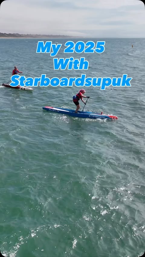 Instagram post by @pinkypaddles for Starboard. Caption reads: My 2025 with @starboardsupuk My first hardboard....