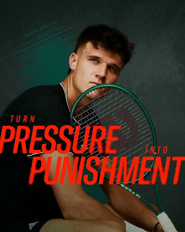 Instagram post by @mensik.jakub for Wilson Tennis. Caption reads: Amazing the difference a small power boost can....