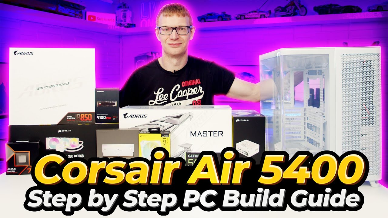 YouTube post by @ChristopherFlannigan for Newegg. Caption reads: Corsair Air 5400 Build - Step by Step Guide.