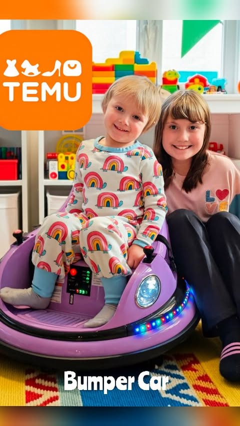 Instagram post by an influencer for Temu. Caption reads: [...] this kids bumper car from @shoptemu Simple....
