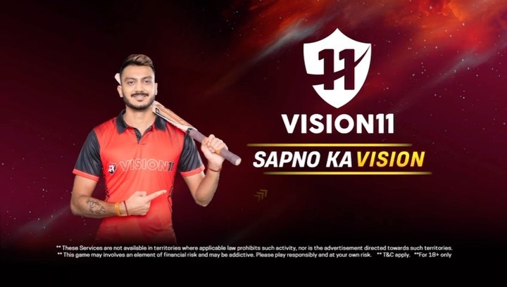 Instagram post by @akshar.patel for Vision11. Caption reads: [...] hai, Bahane kaam nahi aaenge, lekin....