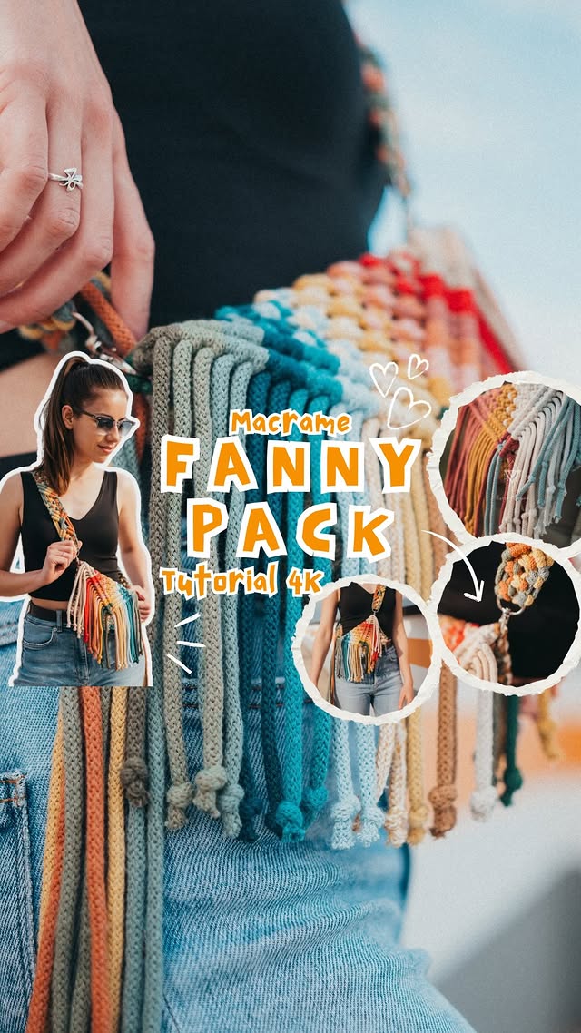 Instagram post by @hanga.macrame for Bobbiny. Caption reads: Exciting news! 🎉 The full Fanny Pack Tutorial is....