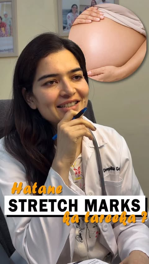Instagram post by @drdeepikapregnancycare for Milagro Beauty. Caption reads: Stretch marks in pregnancy don’t appear because....