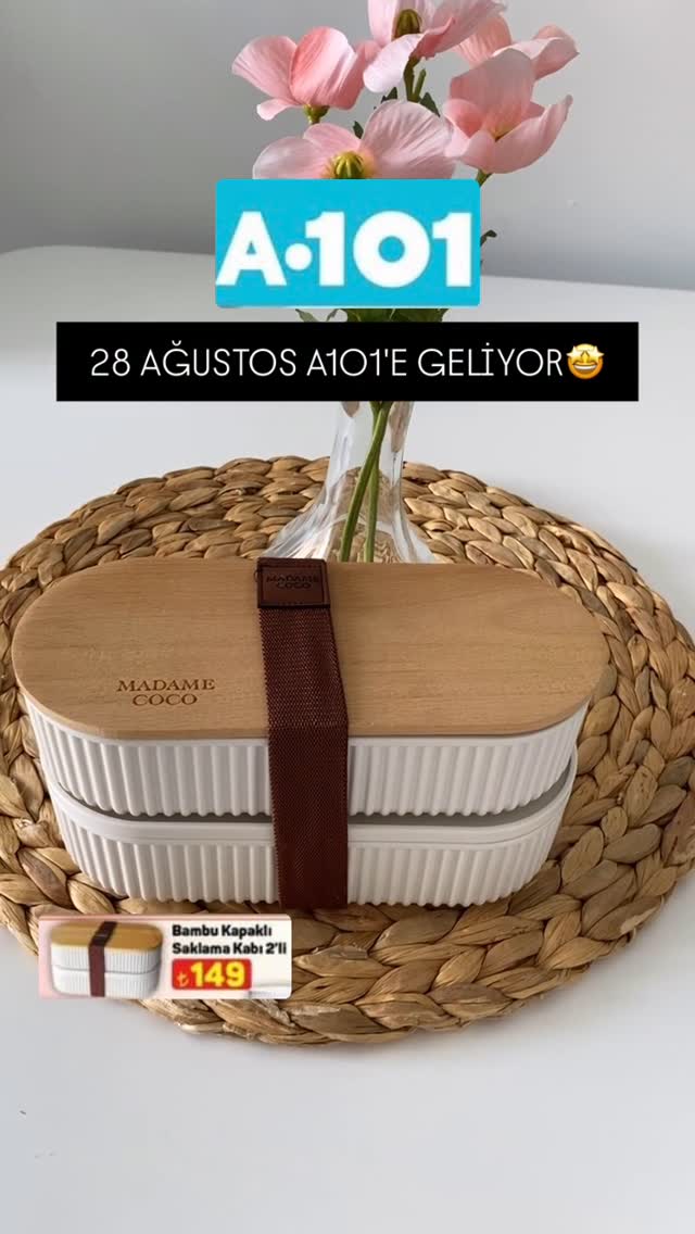 Instagram post by @ceyizseruveniimm_ for A101. Caption reads: 28 Ağustos a101'e bambu saklama kabı....