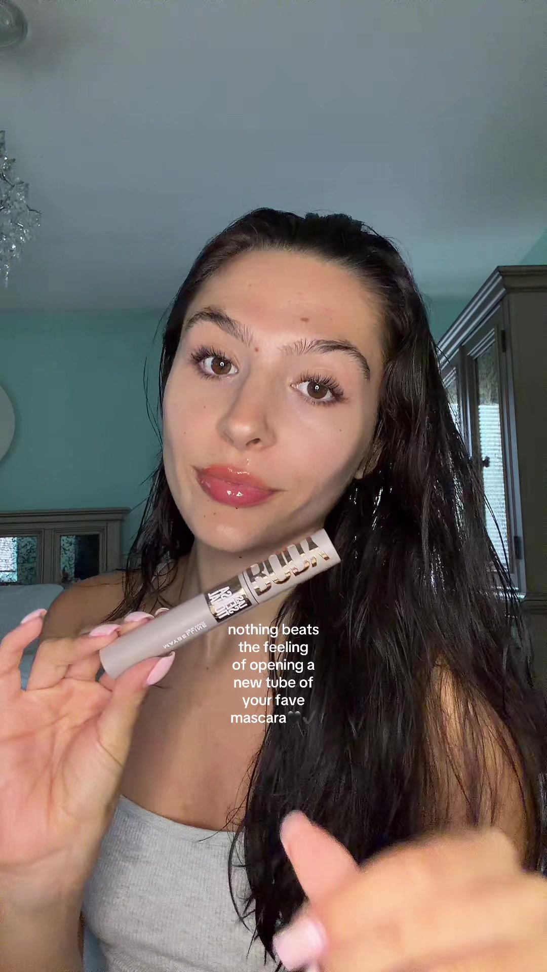 TikTok post by an influencer for Maybelline. Caption reads: I loveeee my @Maybelline NY mascaras🤭 so....