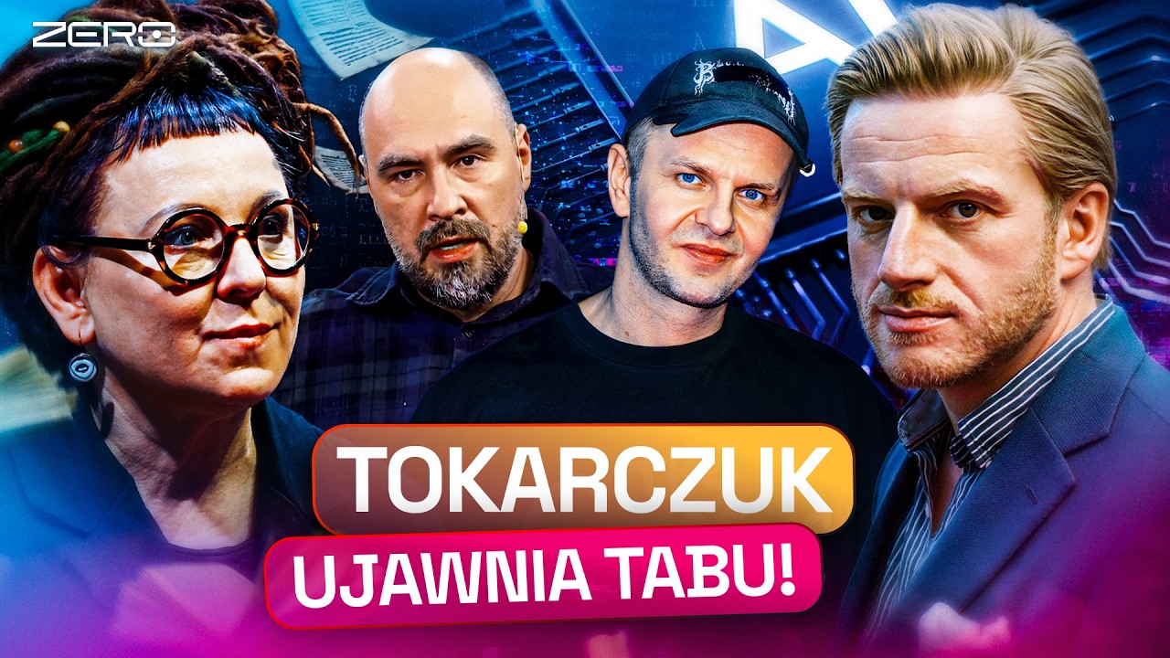 YouTube post by @KanalZeroPL for XTB. Caption reads: OLGA TOKARCZUK AND AI: THE WAR FOR ART. WILL....