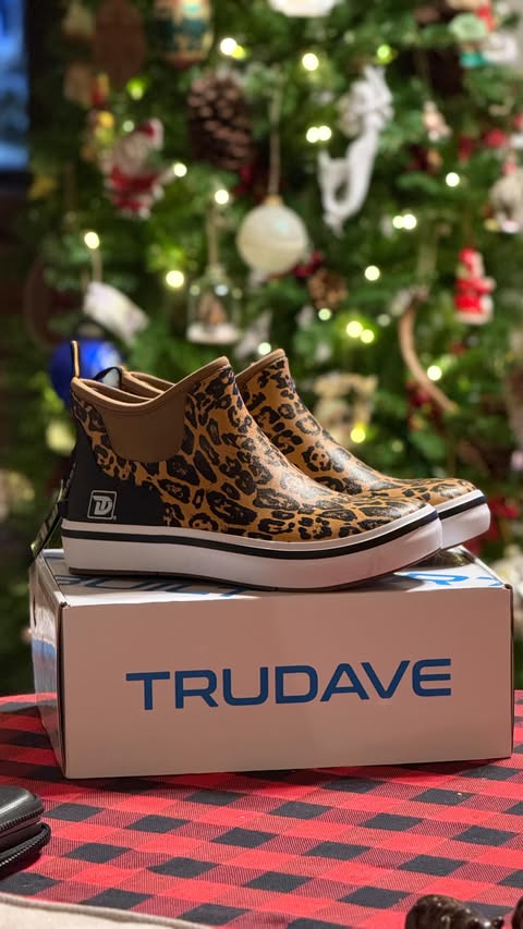 Instagram post by @wanderblest for TruDave Gear. Caption reads: [...] future 🤩 Leopard print booties from....