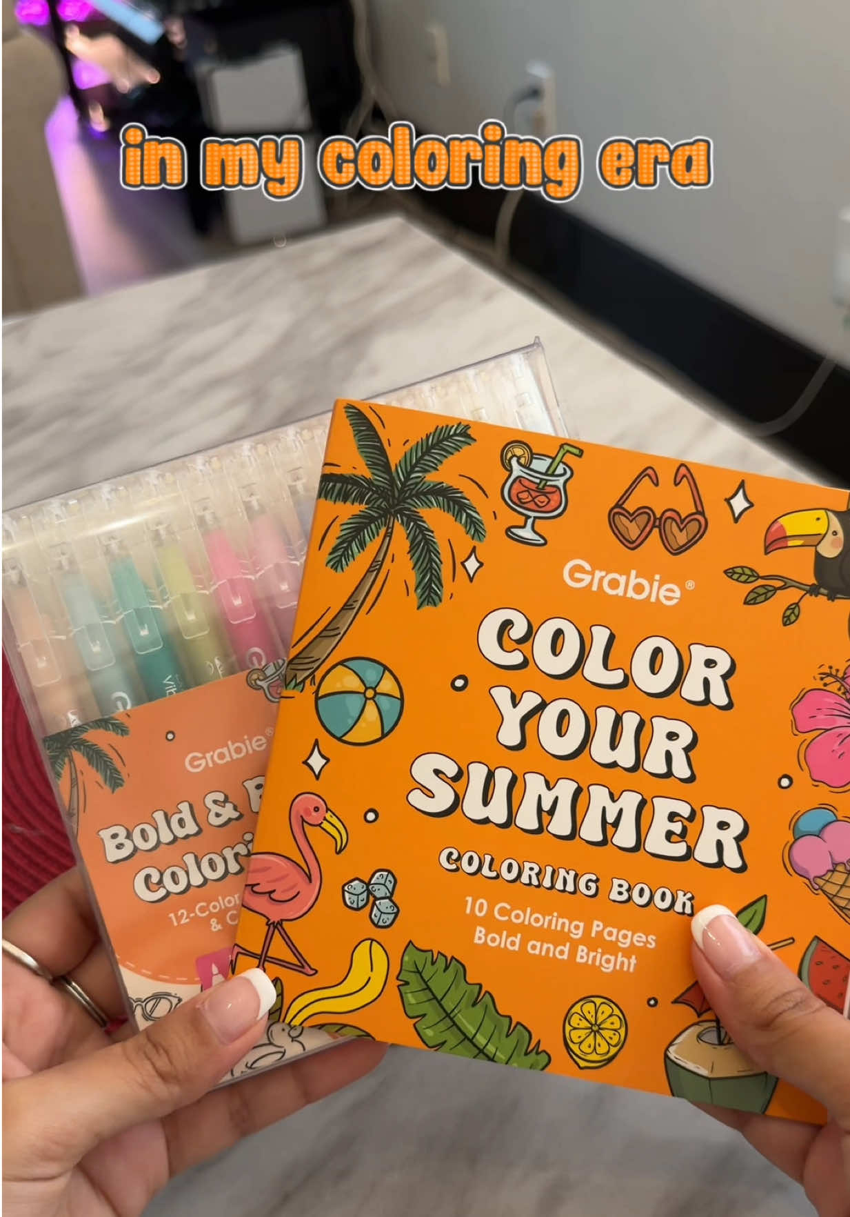 TikTok post by @arxcely.g for Grabie Art. Caption reads: in my coloring era 🌴🧡 @grabieart #fyp #coloring....