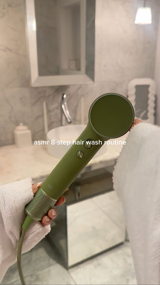 Instagram post by @galiciagordon for Laifentech. Caption reads: asmr 8-step hair wash routine ft. @laifen_tech....