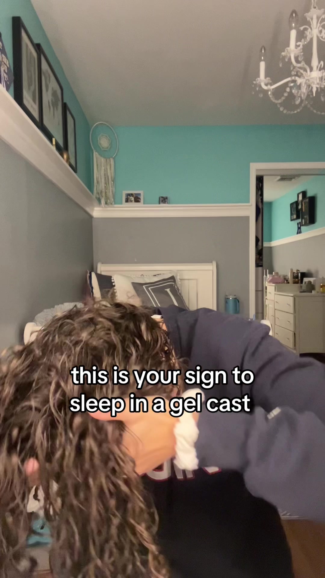 TikTok post by @julesdell_ for K18 Hair. Caption reads: I loveee sleeping in a gel cast #curlyhair....