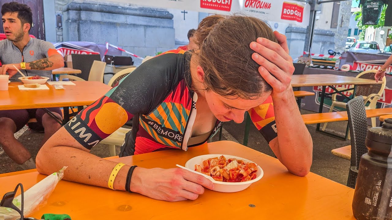 YouTube post by @sydandmacky for Skratch Labs. Caption reads: I attempted Italy’s hardest mountain bike race.