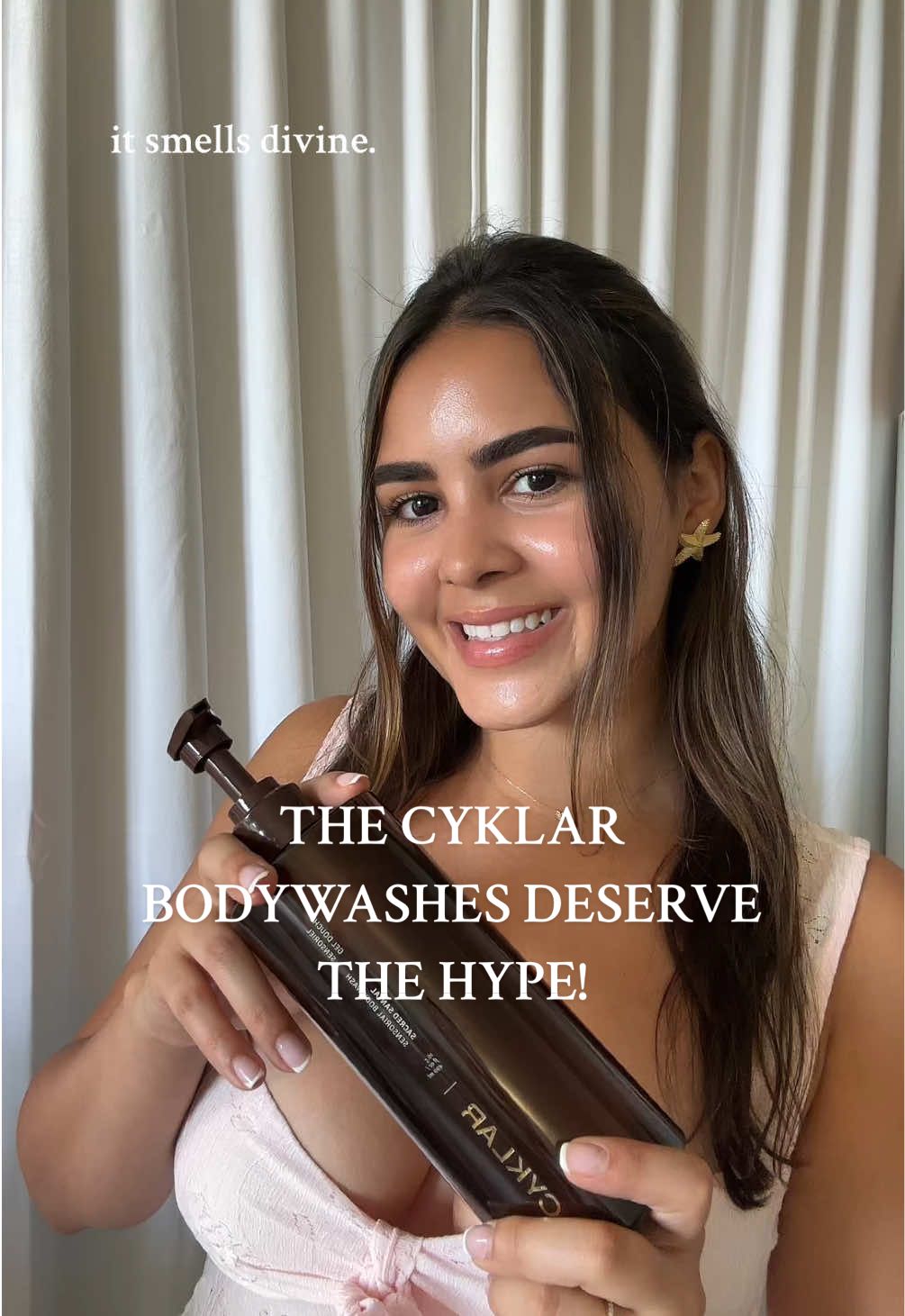 TikTok post by @tabitha_gonzalez for CYKLAR. Caption reads: [...] body wash smells divine. 🤍 @CYKLAR....