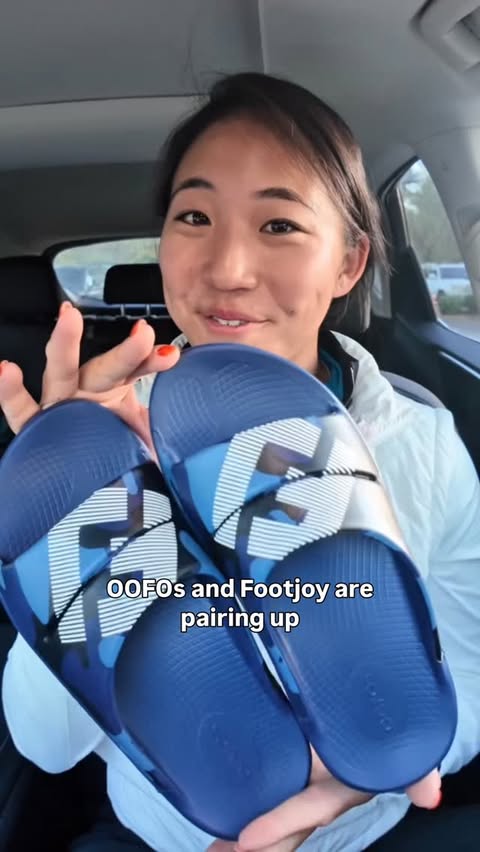 Instagram post by @thechristinewang for OOFOS. Caption reads: [...] everyone needs after a good day of golf....