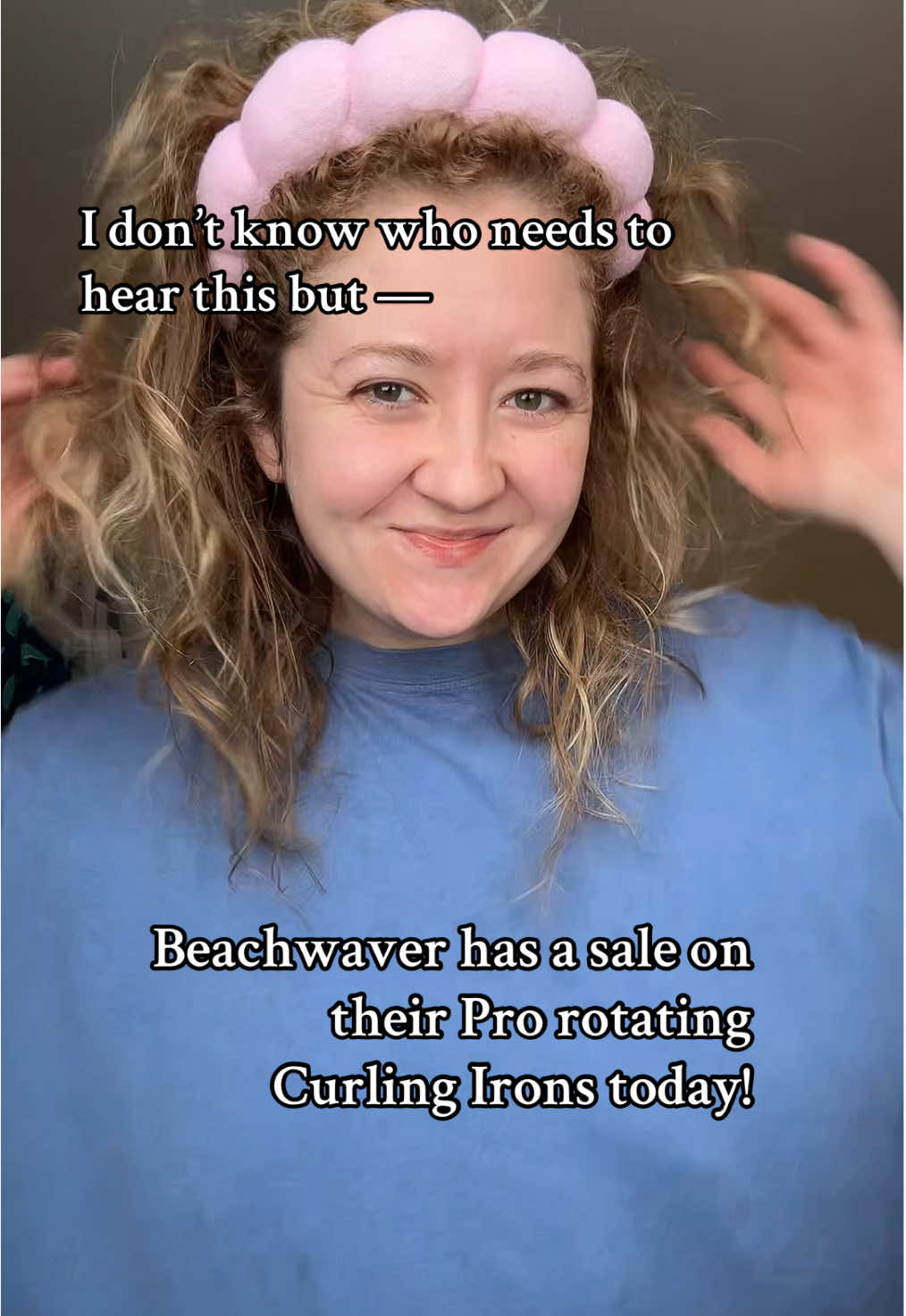 TikTok post by @amandajeane93 for Beachwaver. Caption reads: #beachwaver #beachwavercurls #rotatingcurlingiron....