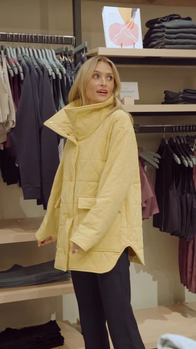 Instagram post by @juliamcguire for Rhone. Caption reads: The coat defining the season, right here at....