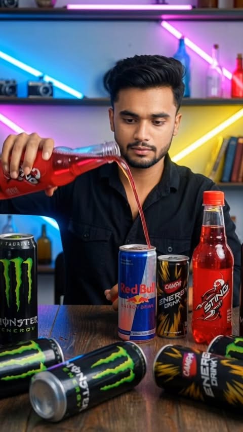 Instagram post by @aakkiibb.ai for Red Bull. Caption reads: Make Any Product Ads Using Ai 🔥 No Need Camera ❌....