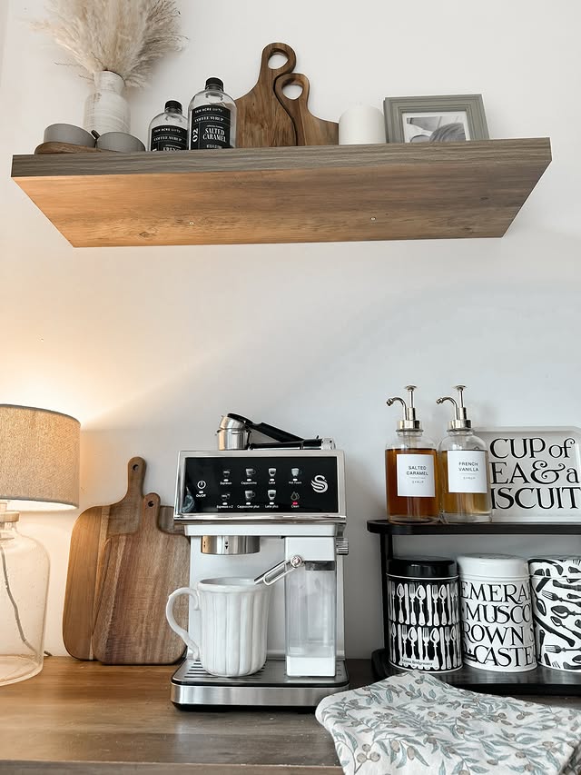 Instagram post by @littlelifeofcoops for Swan Brand. Caption reads: Coffee station ☕️ ☁️ 💫

I cannot wait to style....