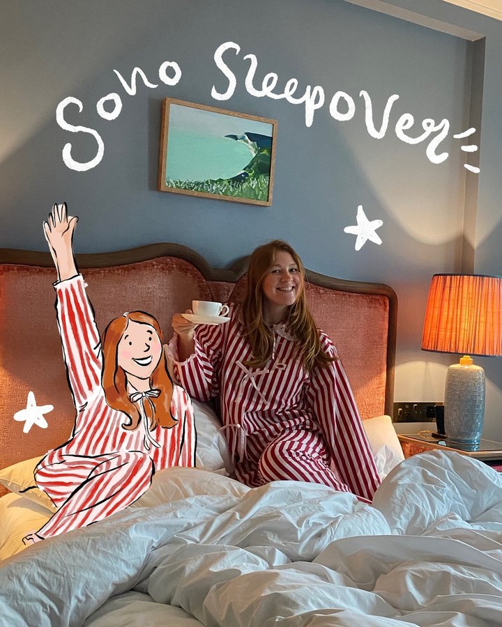 Instagram post by @elsa_works_ for Lulu Guinness. Caption reads: I will be living in these PJs for the foreseeable!....