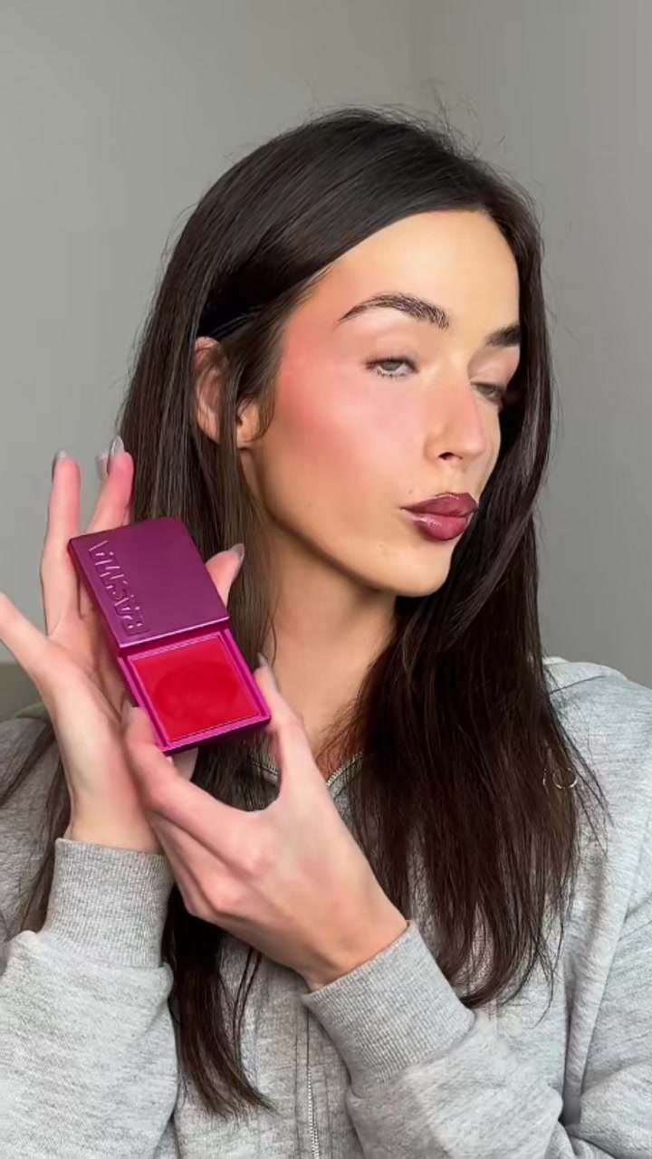 TikTok post by @beautybyraelynn for BASMA Beauty. Caption reads: @BASMA Beauty blush in “cherry red” 🍒  #blushhack....