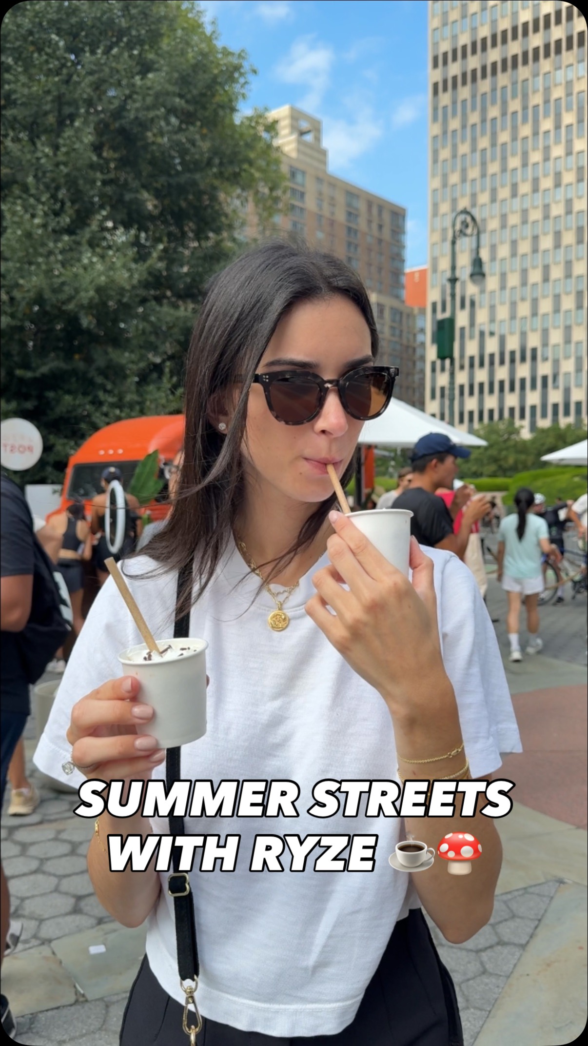 Instagram post by @thecarboholic for RYZE SUPERFOODS. Caption reads: @RYZEsuperfoods hit the streets of NYC for a warm....