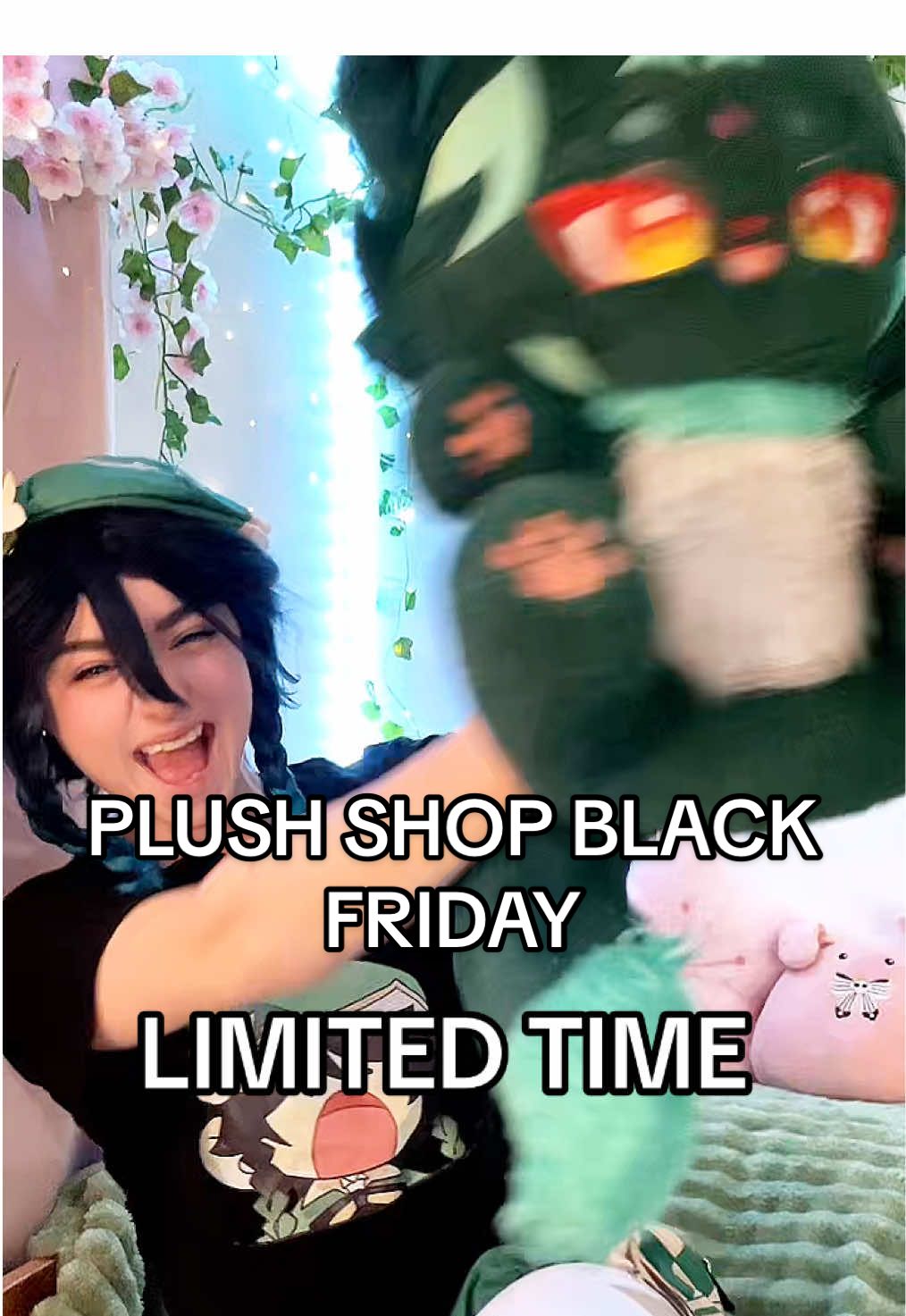TikTok post by @mokke_mokke_chan for Plushshop. Caption reads: [...] is LIVE ‼️‼️ Get your own plush on....