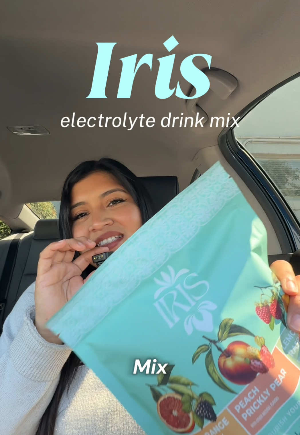 TikTok post by @lilly.ventura for Iris Nutrition. Caption reads: Getting my electrolytes in ✨ with @Iris Nutrition....