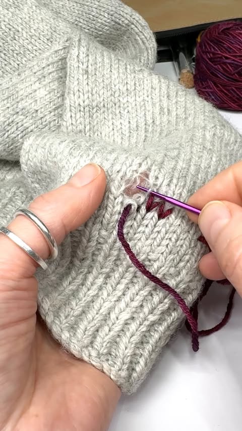 Instagram post by @alexandrabrinck for KnitPro. Caption reads: [ad] Don't be afraid to wear your heart on your....