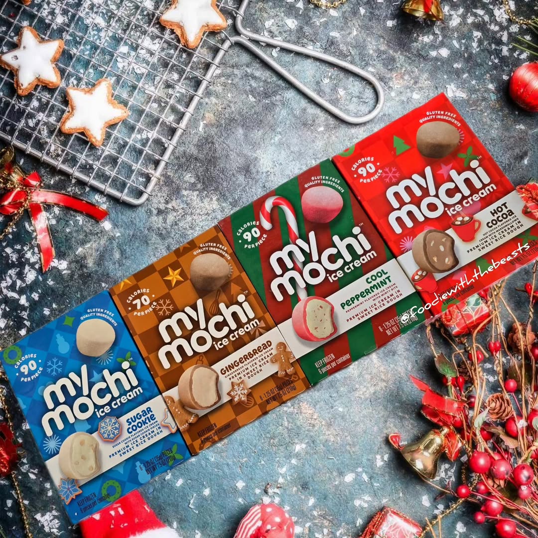 Instagram post by @foodiewiththebeasts for My/Mochi. Caption reads: Its beginning to look a lot like a My Mochi....