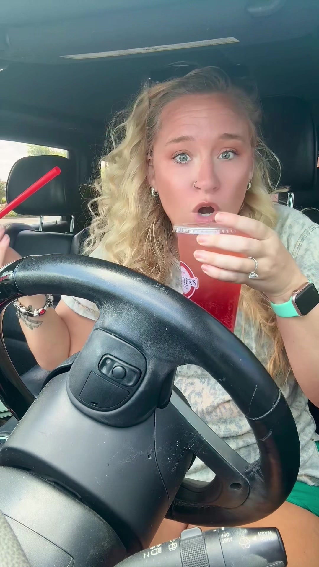 TikTok post by @thatcoiechick for Scooter's Coffee. Caption reads: I needed this afternoon pick-me-up at @Scooter’s....