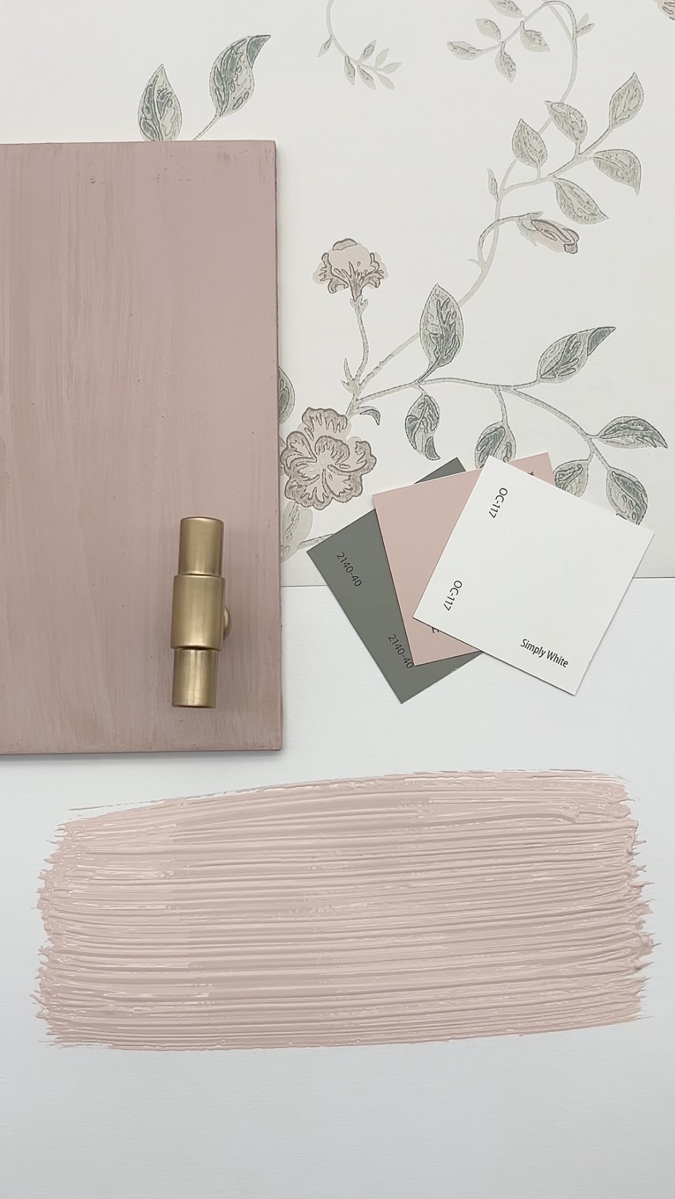 Instagram post by @simplee.diy for Sandberg Wallpaper. Caption reads: Benjamin Moore Odessa Pink is a soft, rosy blush....