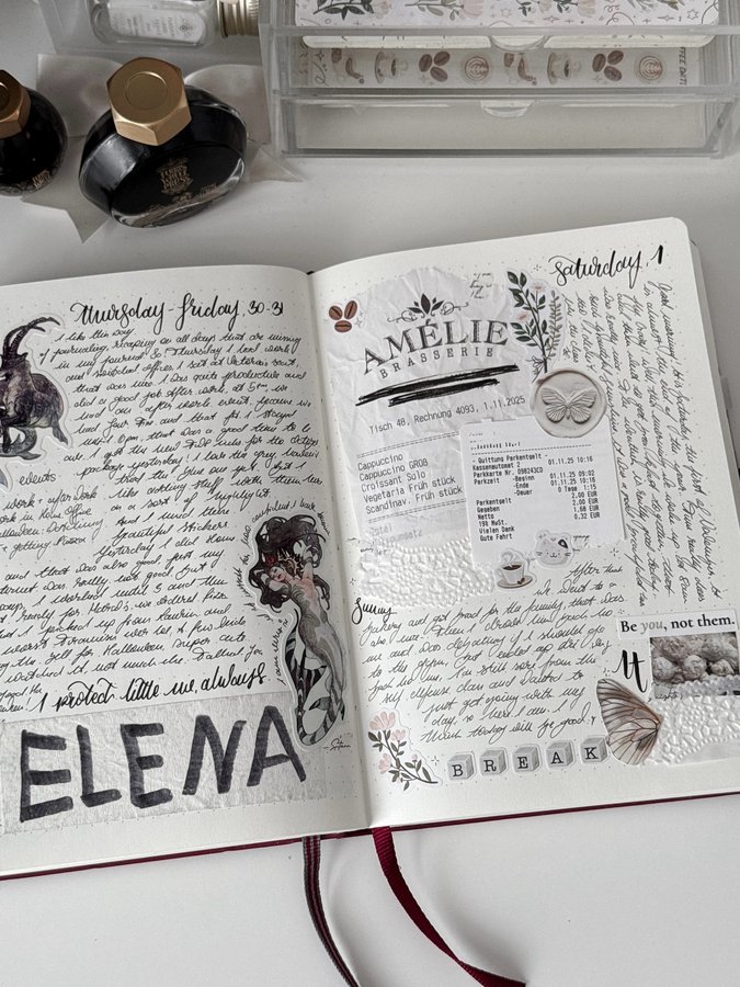 Instagram post by @bliss.journaling for Ferris Wheel Press. Caption reads: last october days & first november day,,

I wrote....