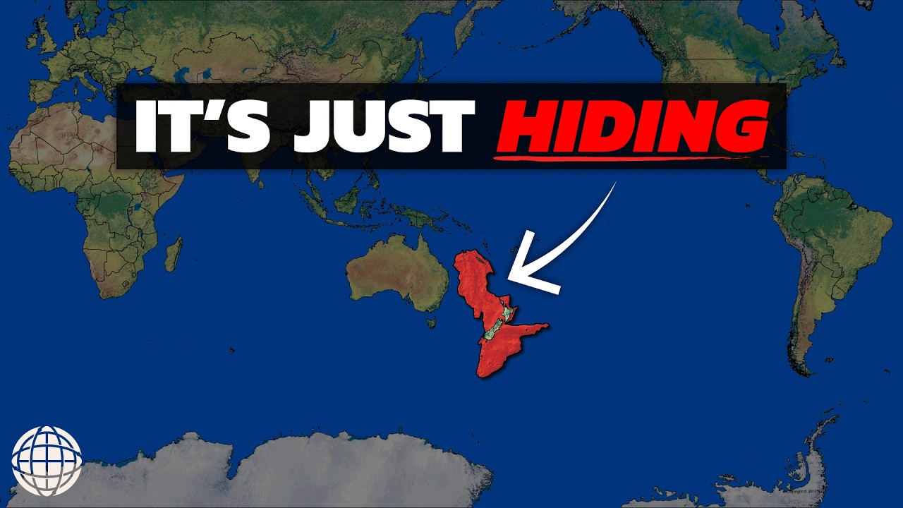 YouTube post by @GeographyByGeoff for Envato. Caption reads: Zealandia: Why There's Actually A Hidden 8th....
