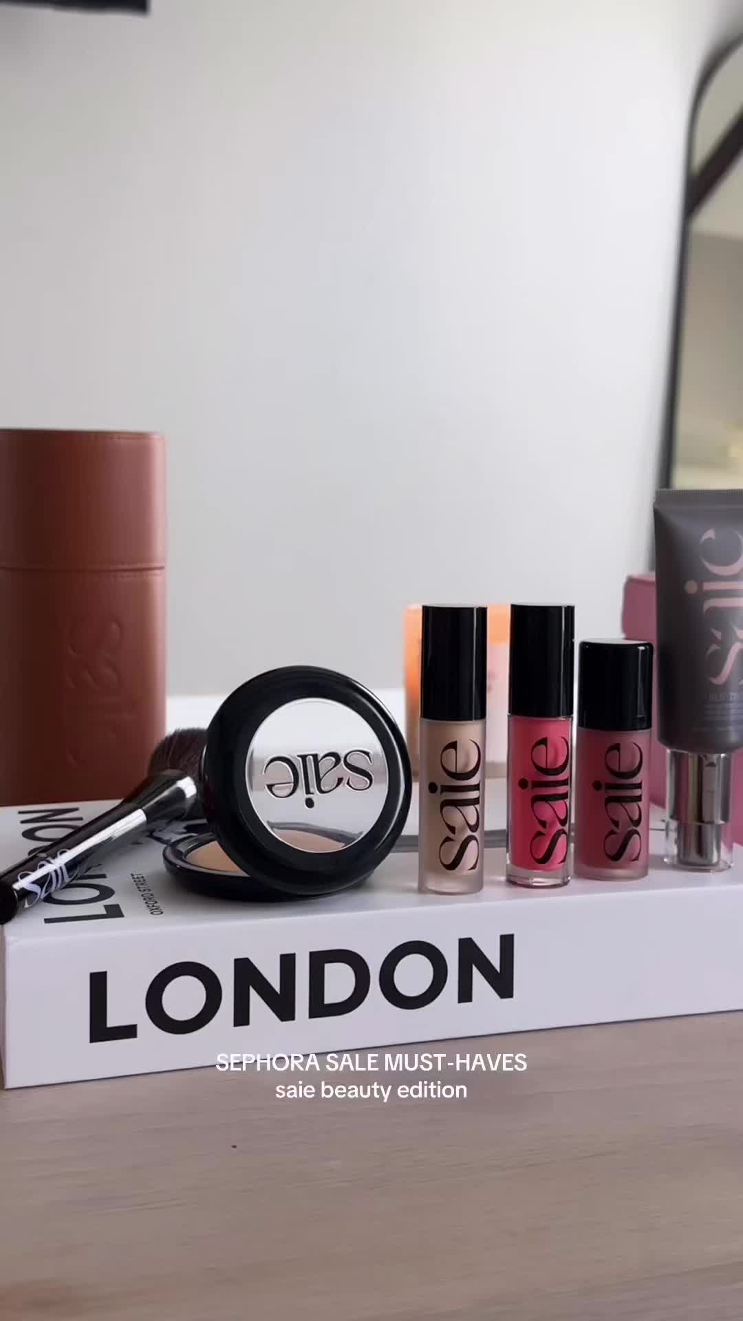 TikTok post by @sarahy_reyesg for Saie hello. Caption reads: SEPHORA SALE MUST-HAVES saie beauty edition 💜....